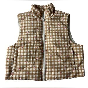 NWT LOVE, FIRE FLORAL BEIGE VEST CROPPED GINGHAM WOMENS LARGE SPRING